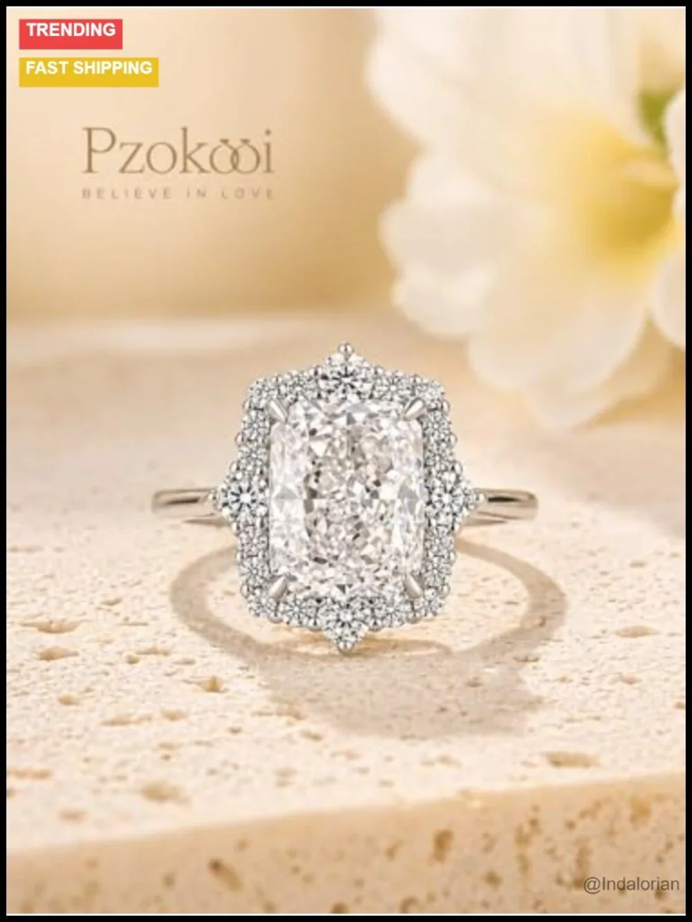 Radiant Cut Halo Engagement Ring Sterling Silver Wedding Promise